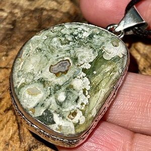 Green Rainforest Jasper Rhyolite Pendant 2”